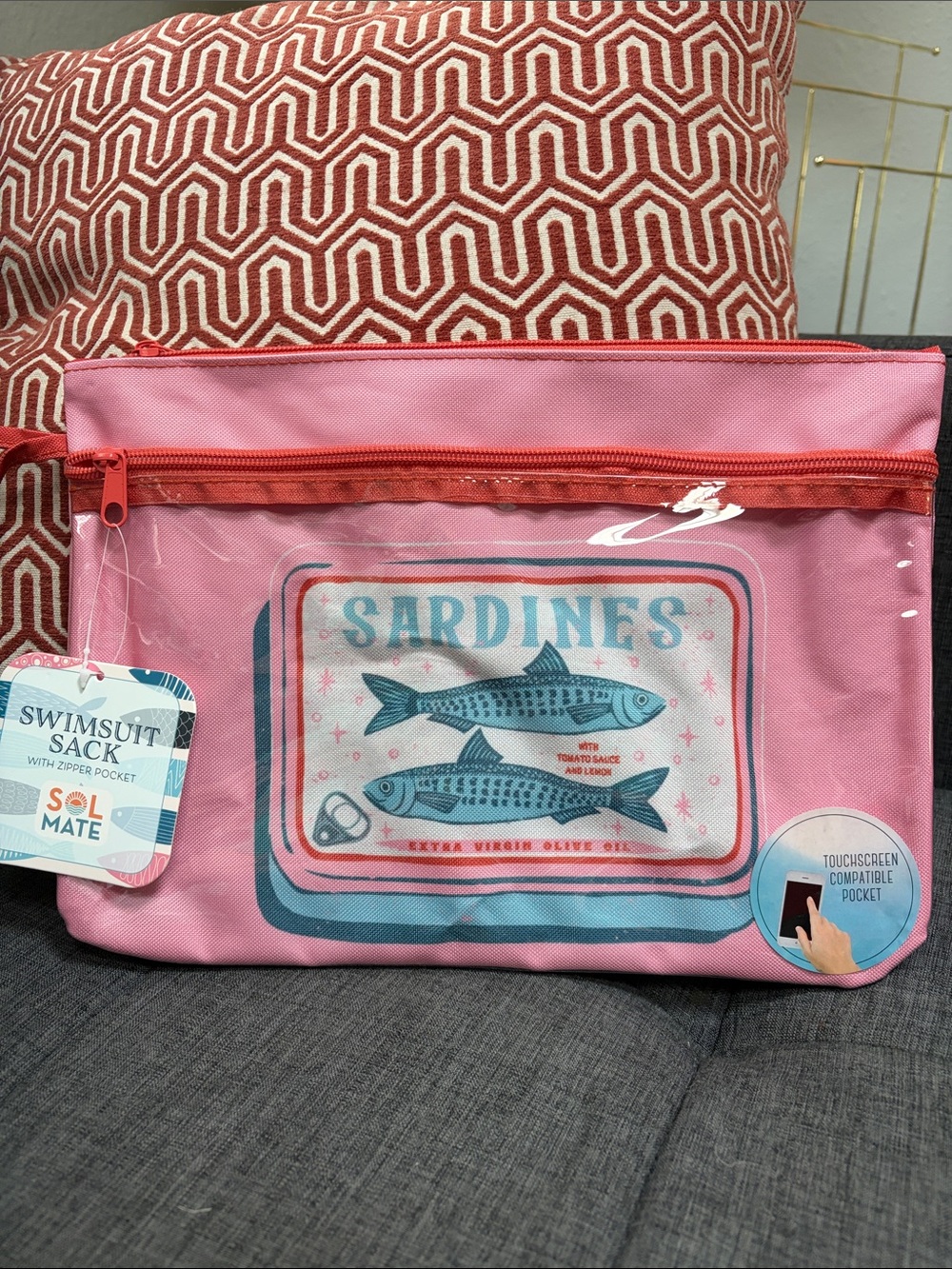 🆕 Pink 'Sardines' Swim Suit Sack with Clear Pocket
